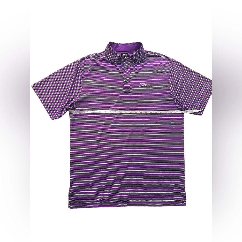 Footjoy FJ Titleist White/Purple and black Striped Golf Shirt, SZ M EUC - Picture 3 of 6